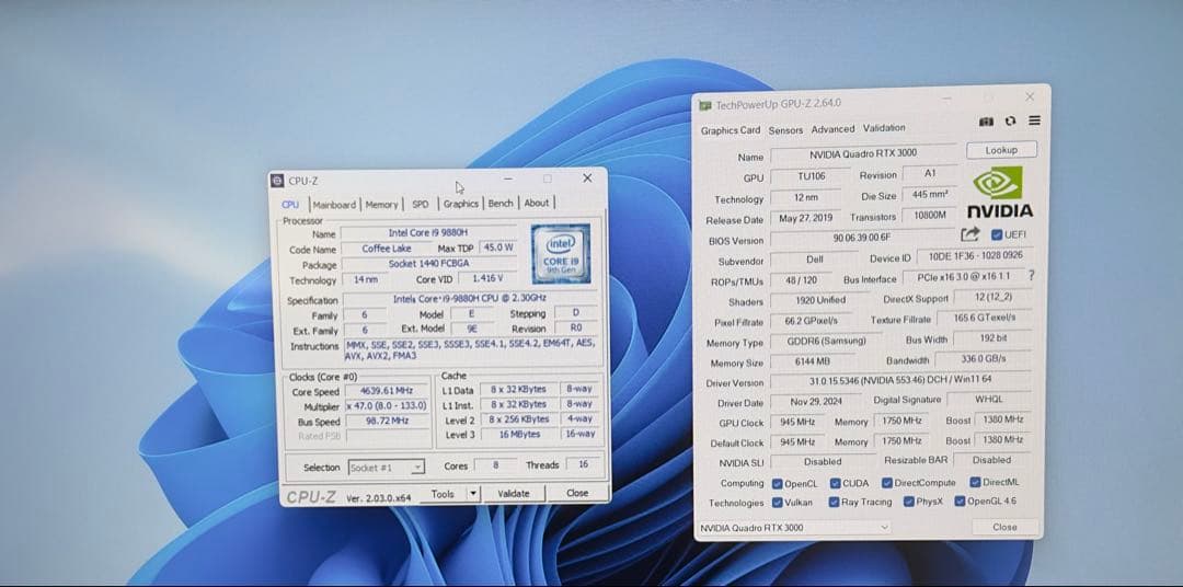 Windowsノート本体 DEL Precision 7540 i9-9880H 16GB RTX3000