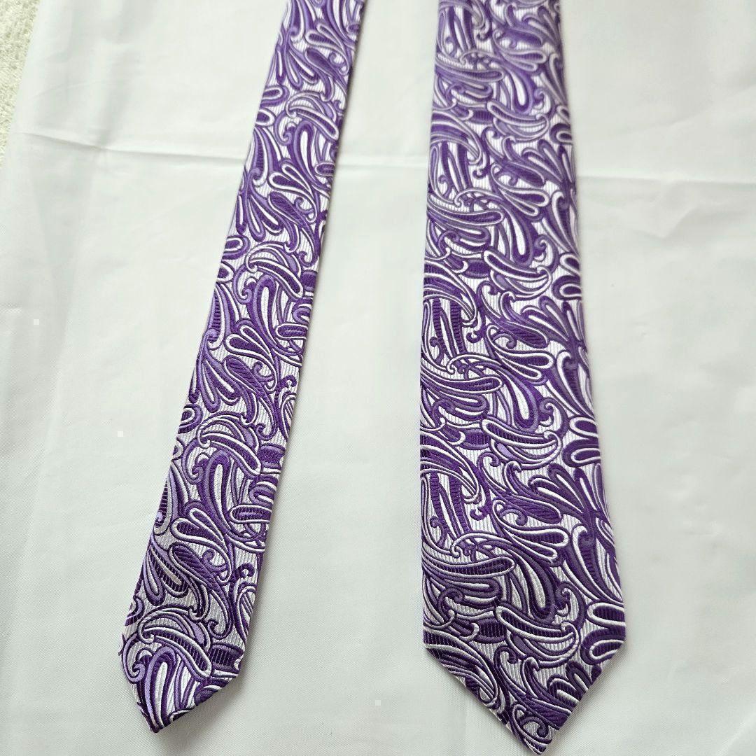 最上級 美品 penrose ハンドメイド パープル ペイズリー ネクタイ