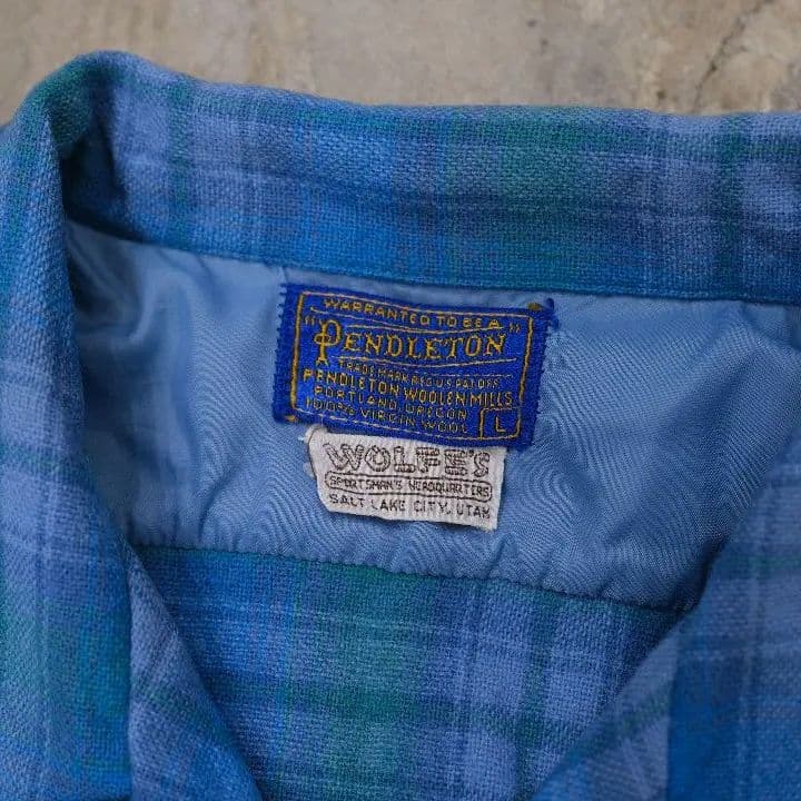 50s Pendleton ターコイズ チェック柄 長袖シャツ L size - メルカリ