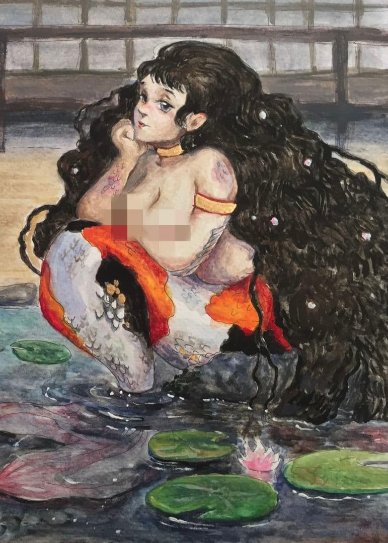 『人魚』ガッシュ　水彩画　原画　オリジナル　手描き　一点物 sioux 透明水彩 数量限定 複製原画 [人魚の歌 2番目の姉 Mermaid song