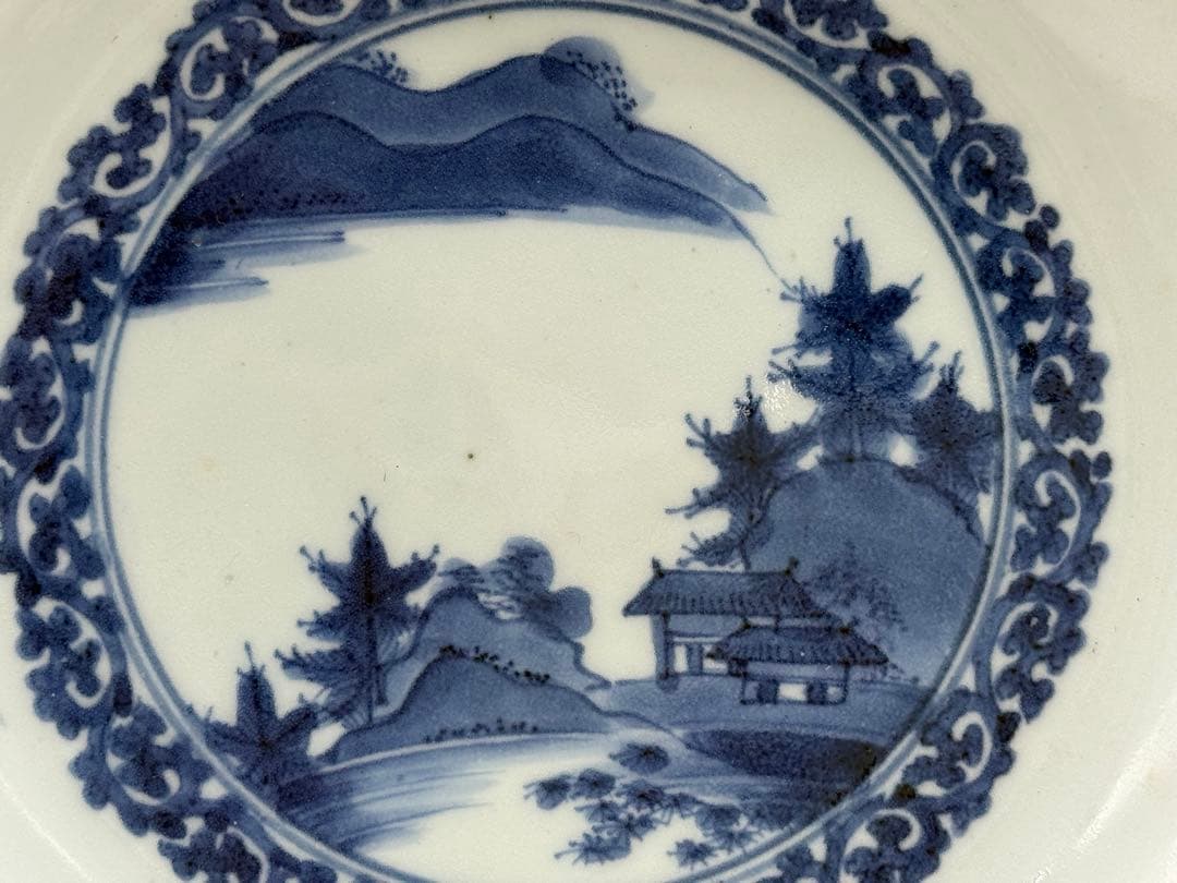 藍柿右衛門 染付山水紋中皿 大明成化年製銘 アンティーク 送料込み
