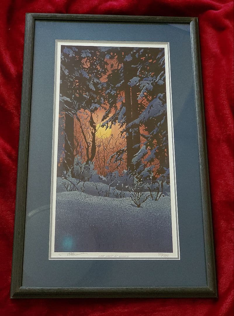 【バイロン・バードサル】額装版画『LAST LIGHT AT KINCAID』 Last Light is a linocut print by William H. Hays