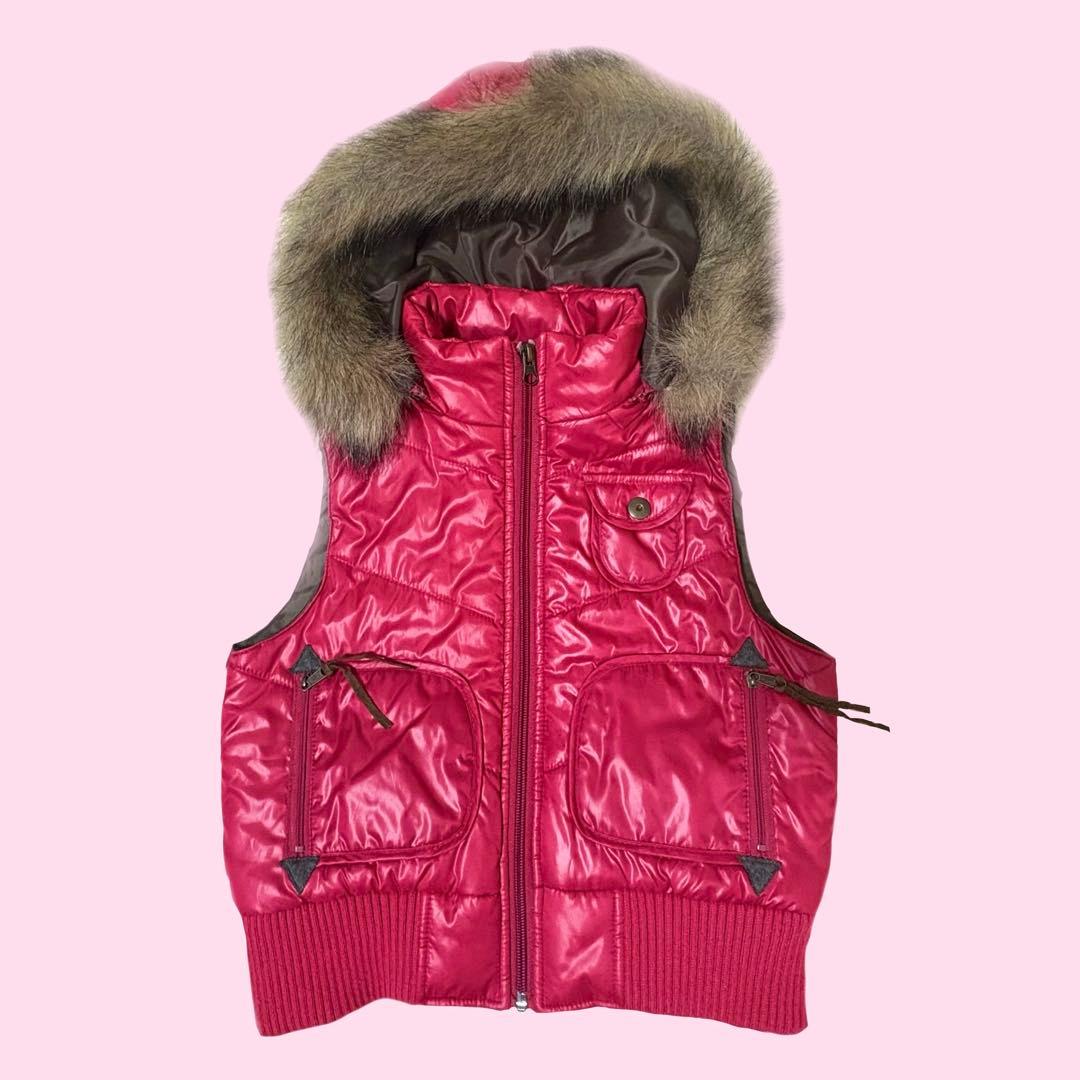 ピンクダウンベスト 平成女児 y2k グランジ archive 平成ギャル 短丈