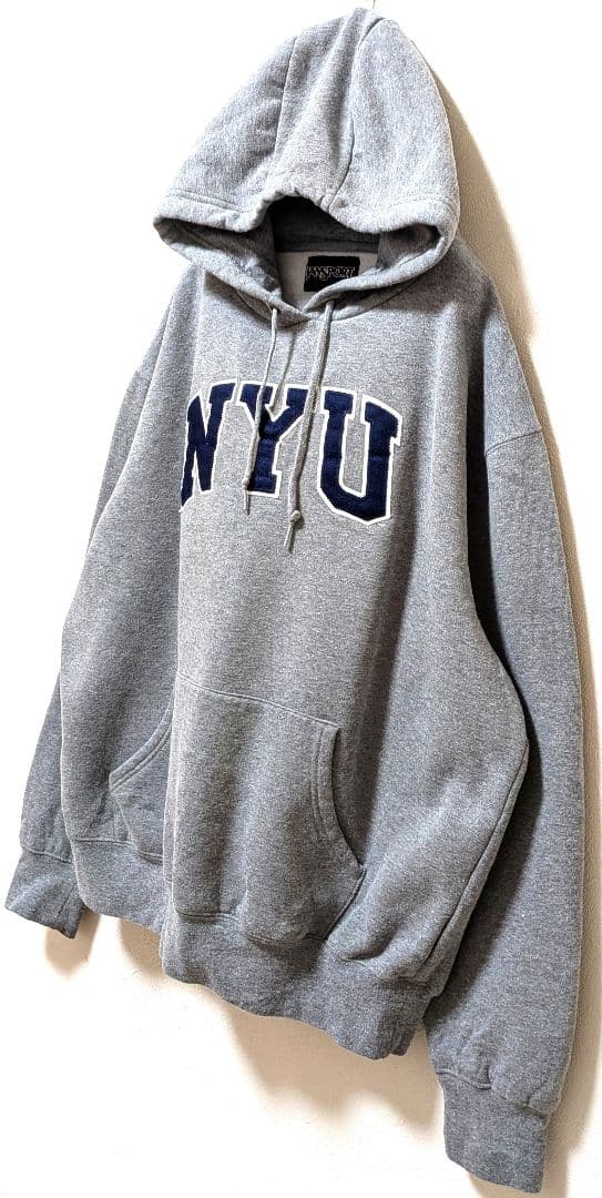 3点ジャンスポーツ NYU 刺繍 スウェットパーカー グレー 灰色 L 古着