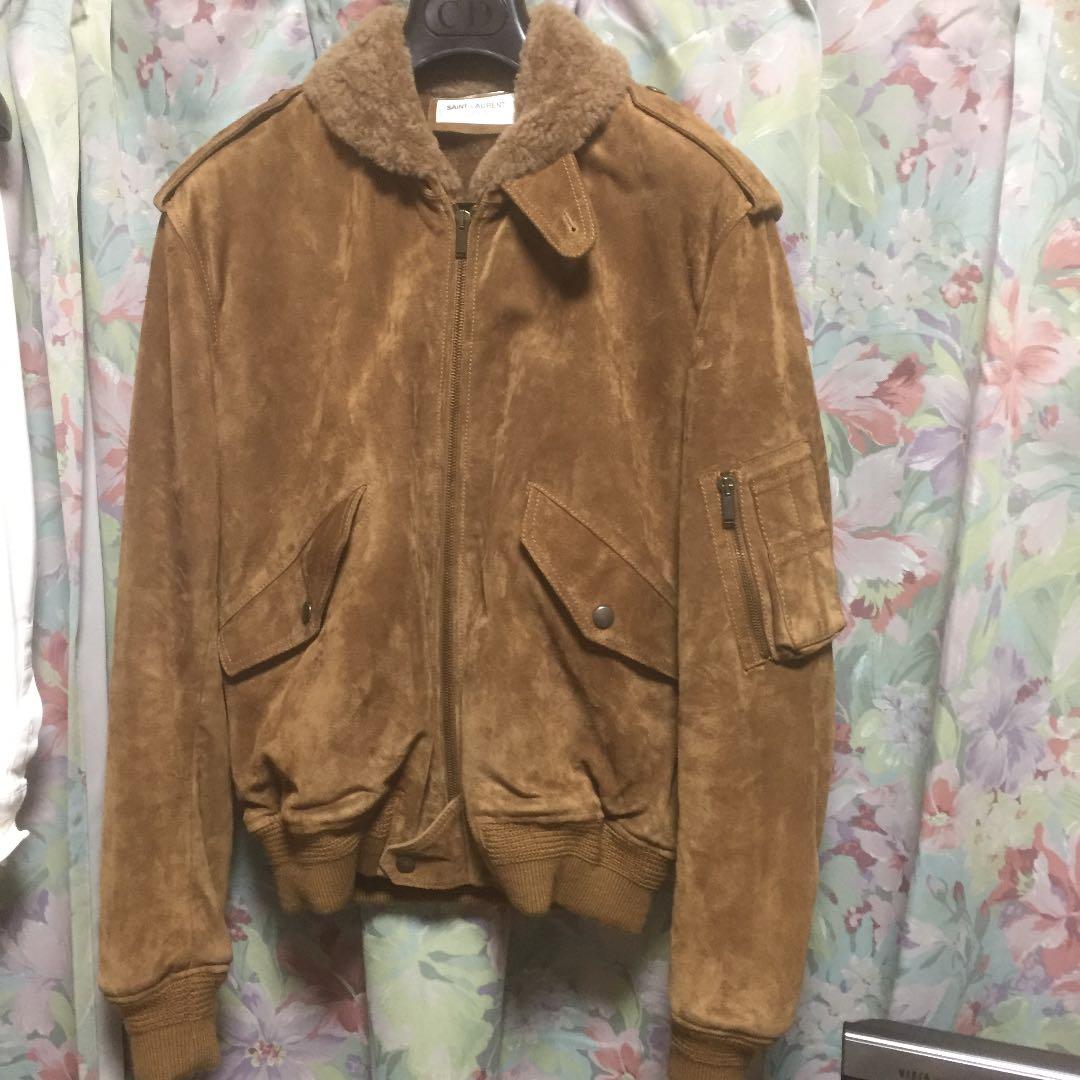 サンローランムートン46スエードレザーボンバーブルゾンライダース