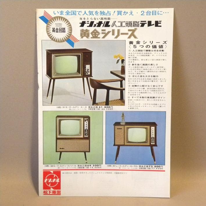 昭和レトロ ブラウン管テレビ ナショナル 家具調 Golden Ace