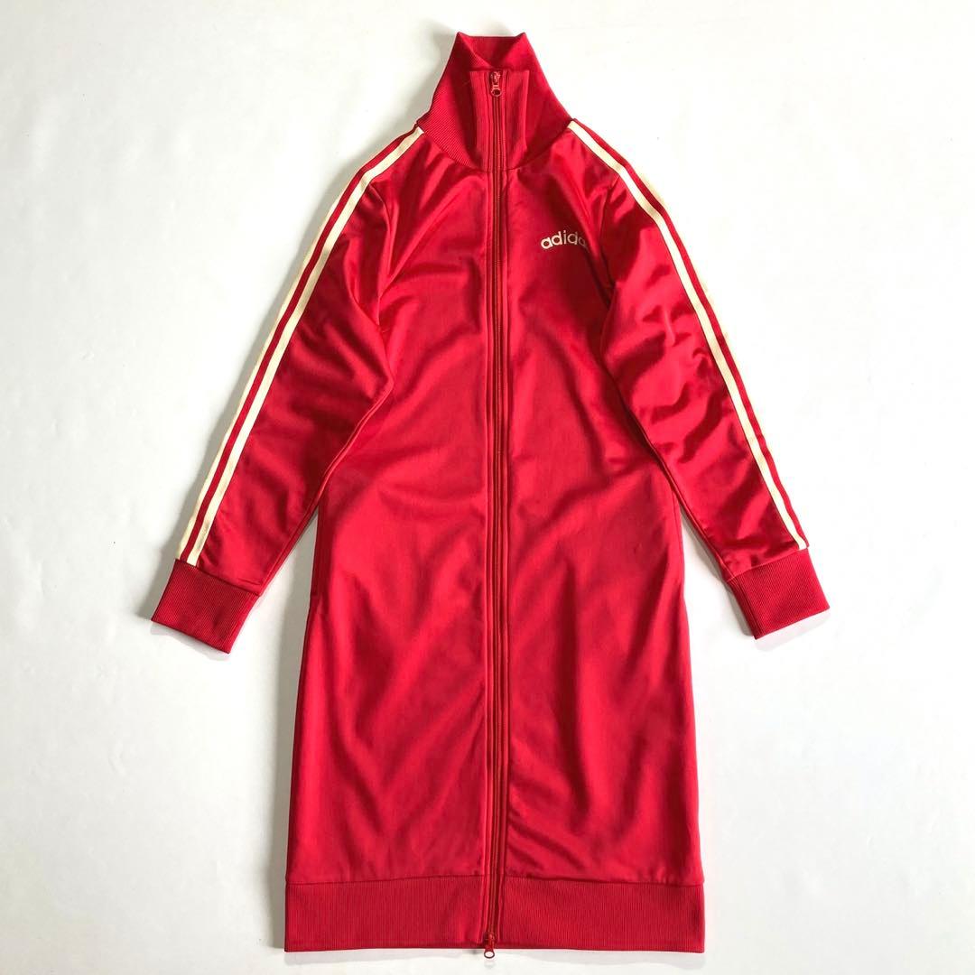 Adidas ジャージ ワンピース M 赤 ベージュ - メルカリ