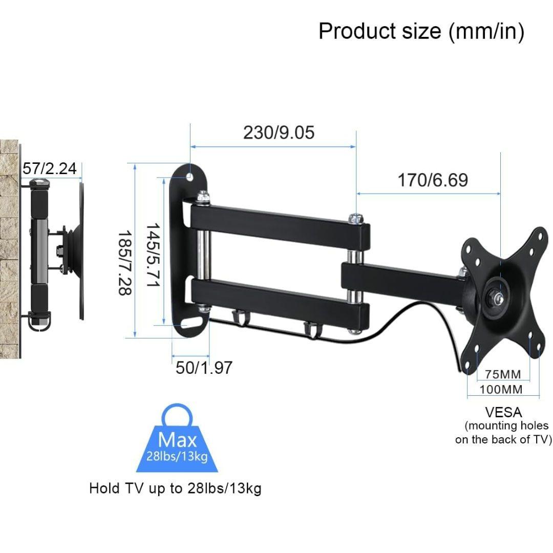 回転式アーム テレビ壁掛け金具 モニターアーム 15-27インチ対応 左右移動式