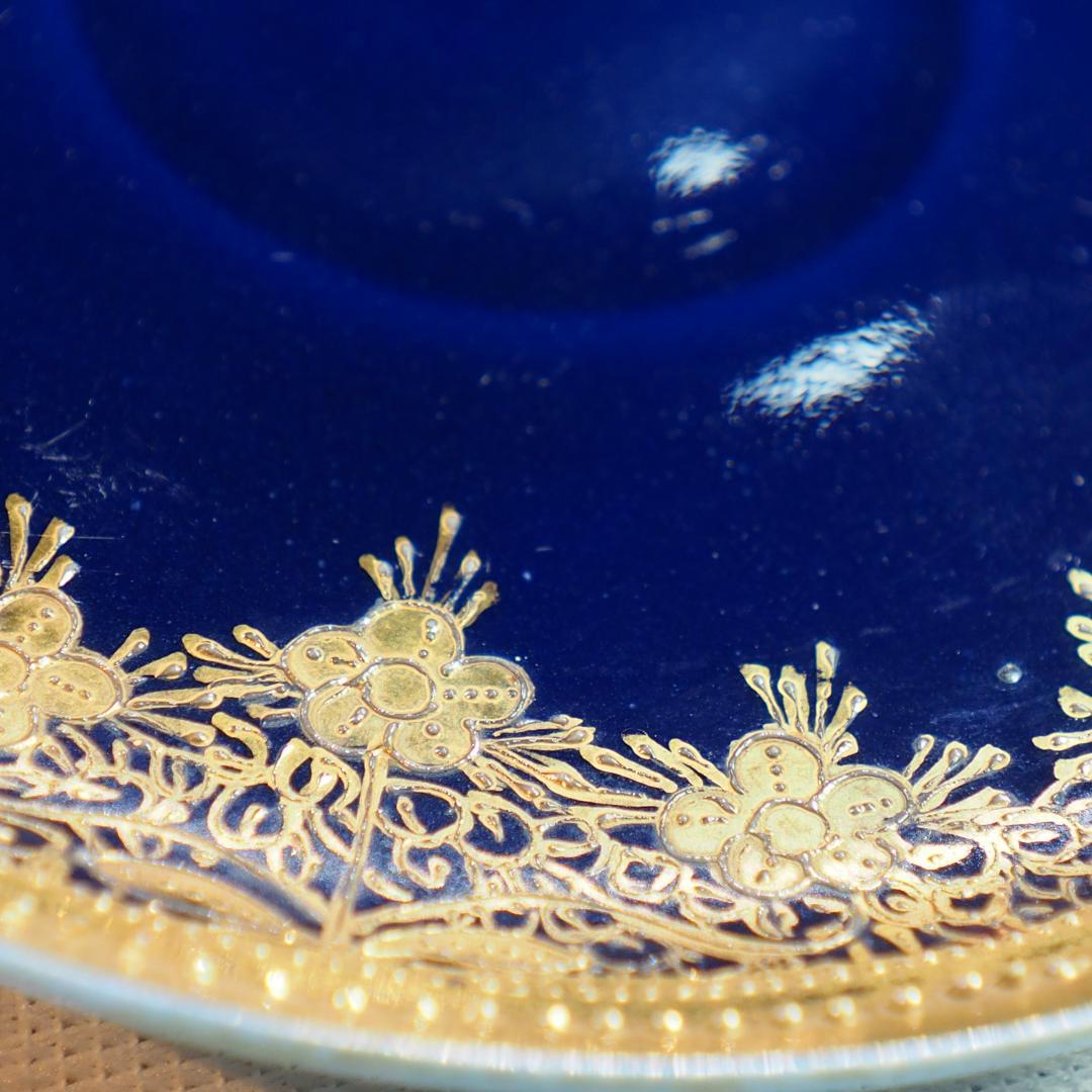 オールドノリタケ 金盛藍線帯華装飾紋 メイプルリーフ印 ペディスタル