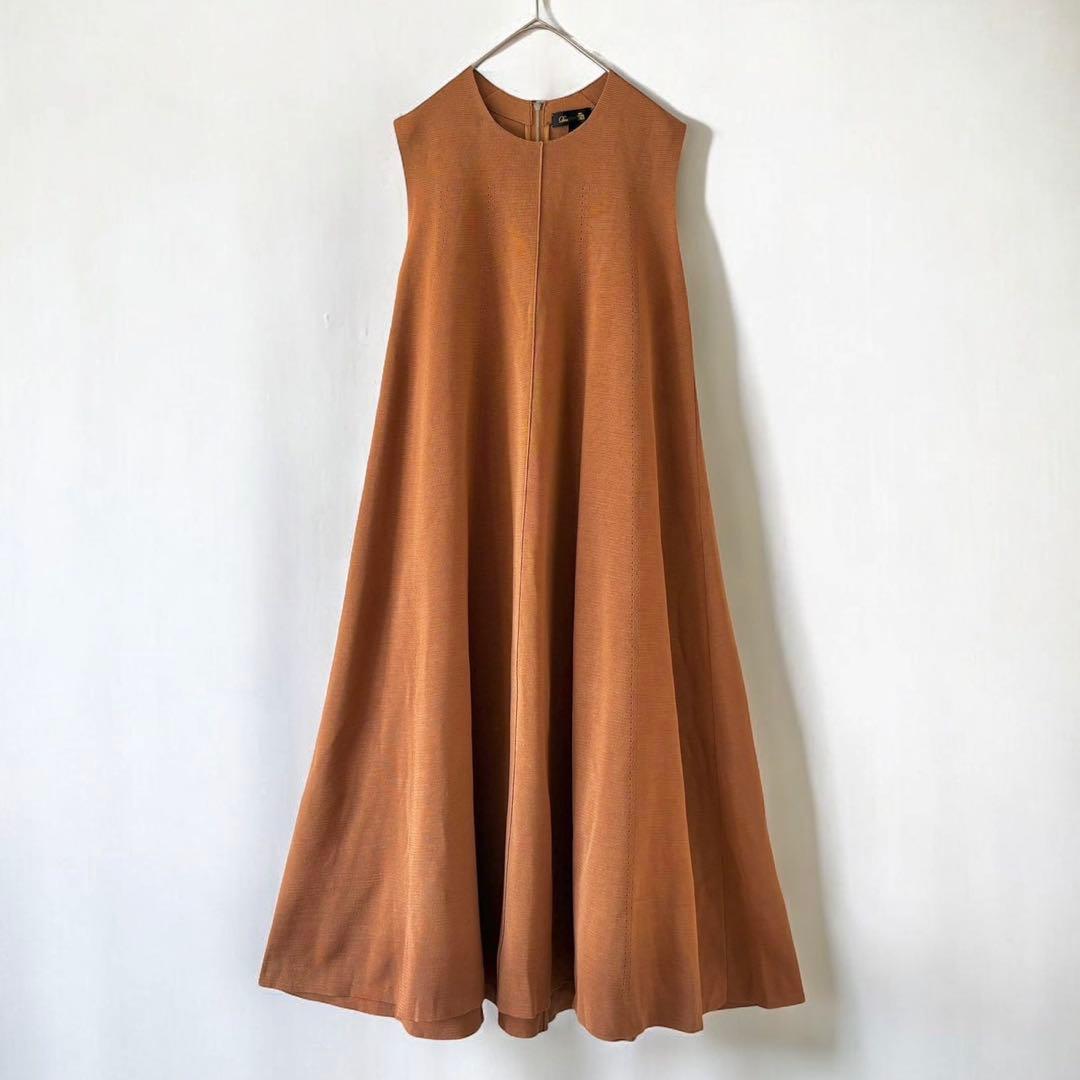 DRAWERドゥロワー　Aライン　ニット　ワンピース クルーネック　ブラウン Mila Owen｜【セットアイテム】クルーネックニット×Aラインキャミ