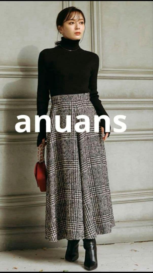 新品未使用 アニュアンス anuans ウールチェックツイードフレア