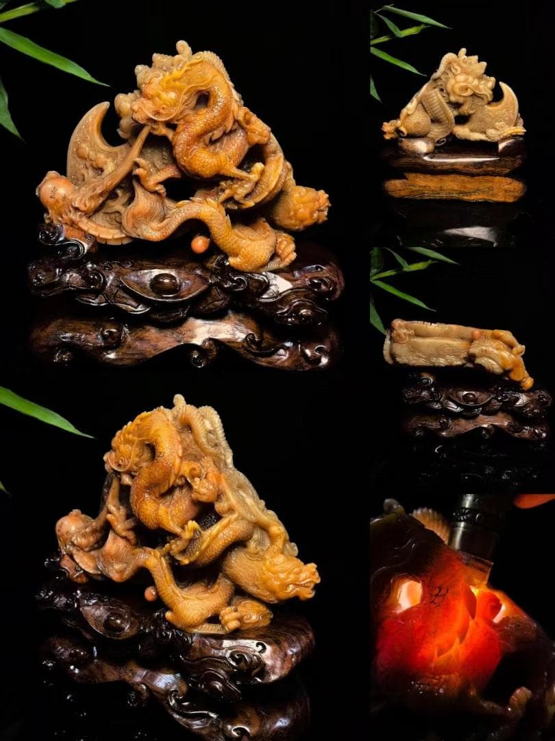 中国古美術・九五之尊の印鑑・寿山石水晶金糸田黄印章・純手彫り・風水