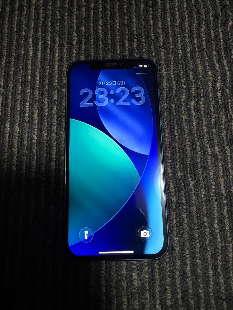 iPhone 12ブルー/128GB 背面ひび割れあり （手帳型ケースオマケ