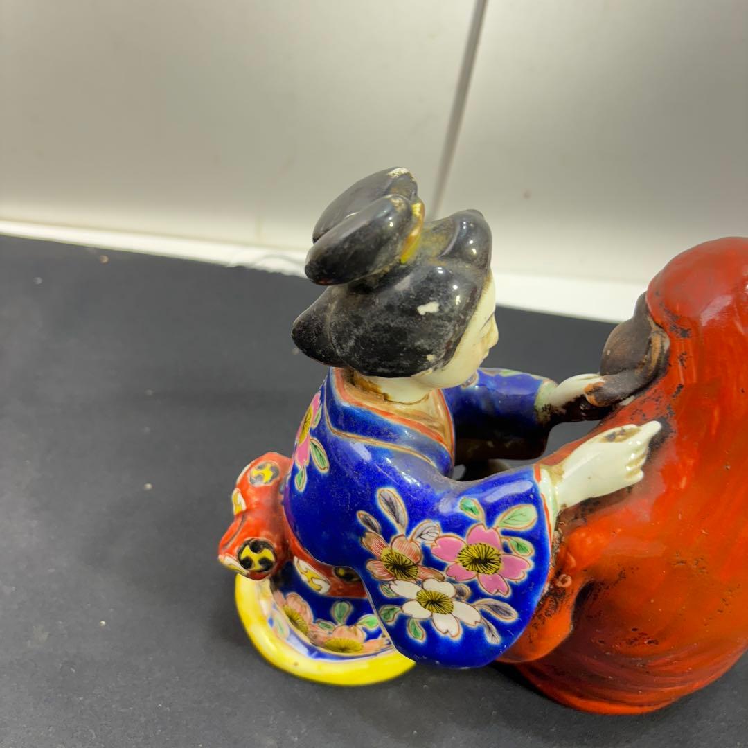 九谷焼 古九谷 和装美人 達磨の耳かき像 明治期？ 置物 飾り物 時代物