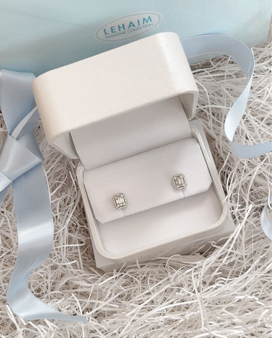 新品✨バケットカットダイヤモンドピアス 0.3×0.3ct Pt900 レハイム