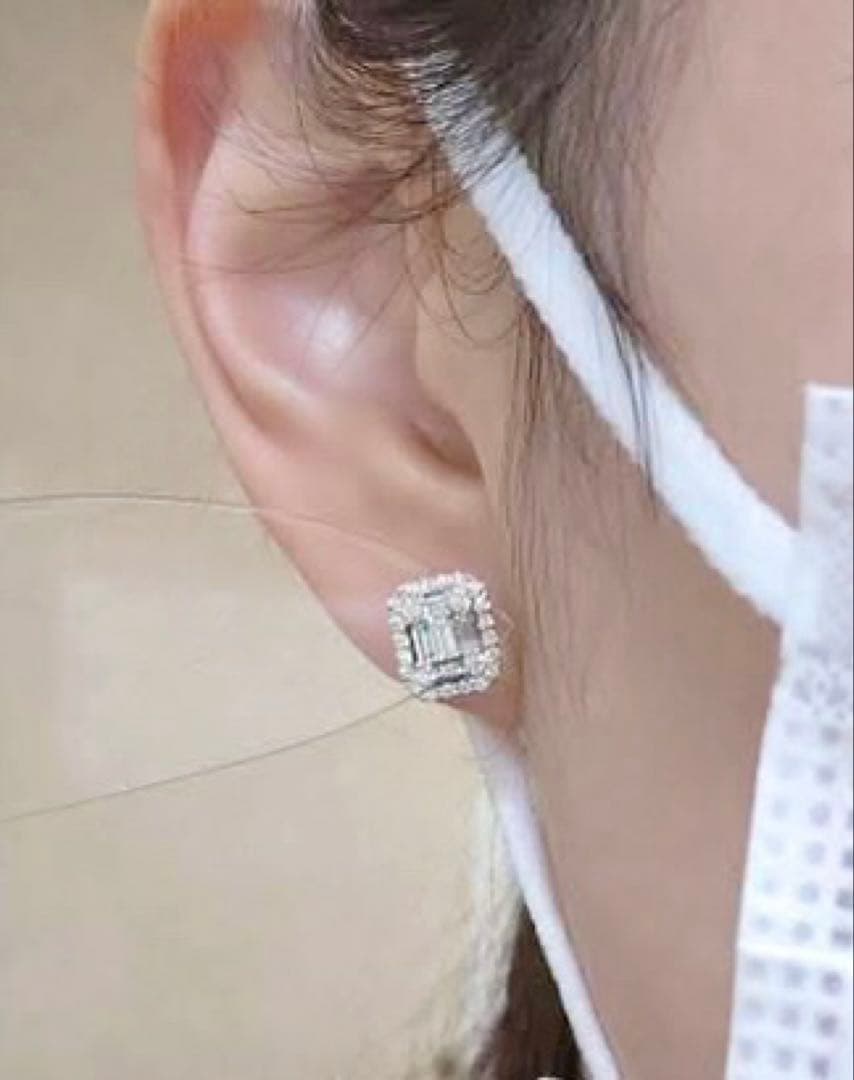 新品✨バケットカットダイヤモンドピアス 0.3×0.3ct Pt900 レハイム