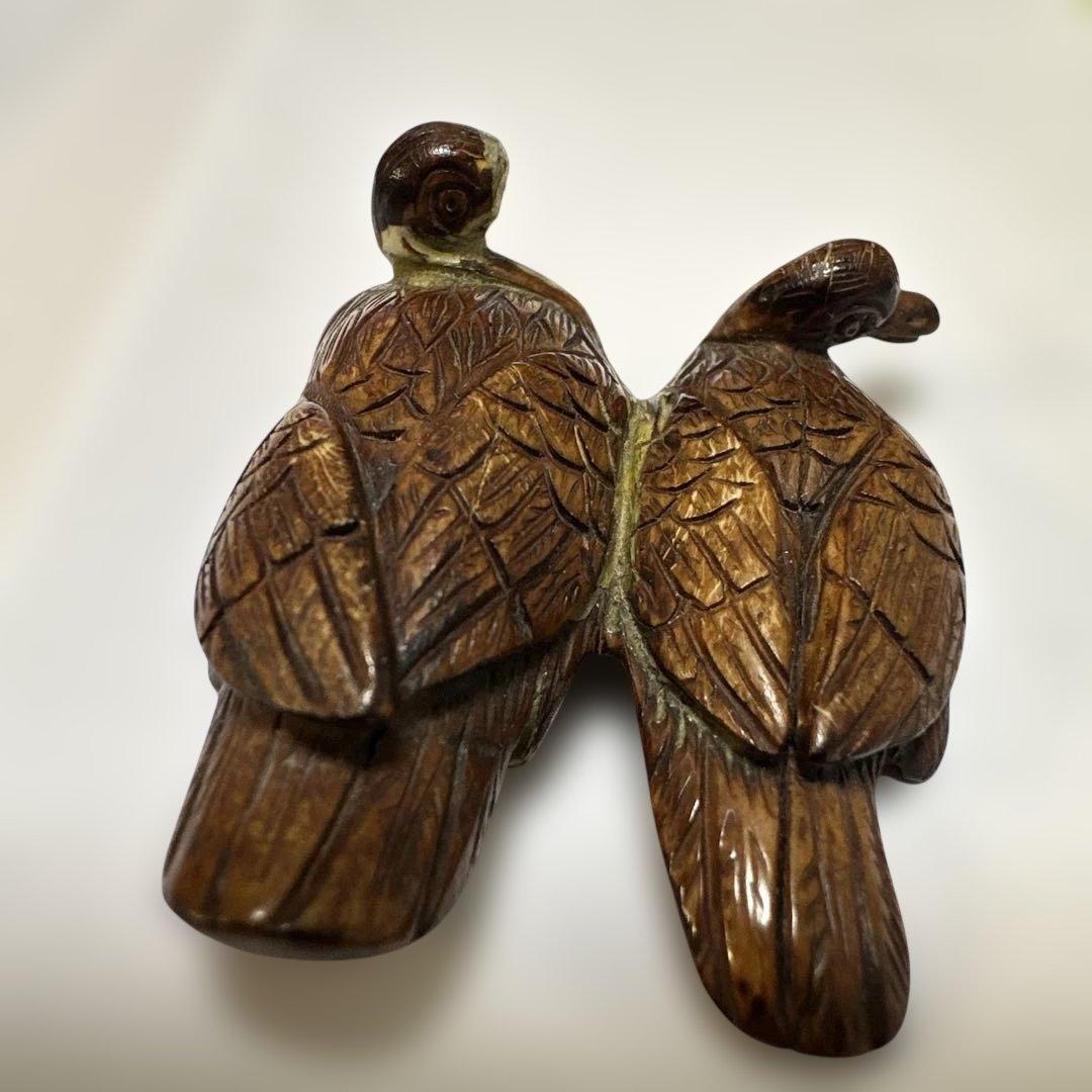 根付 骨董 銘有り 美術品 コレクション 二羽の鳥の彫刻 - メルカリ