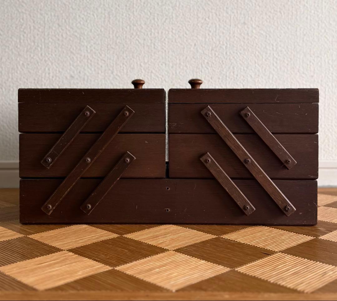 SNT1544 昭和レトロ 木製 ソーイングボックス 裁縫箱 アンティーク