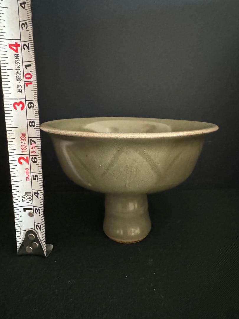 中国骨董 元 青磁 龍泉窯 馬上杯 高足杯 酒器 湯呑 唐物 古美術(N-9