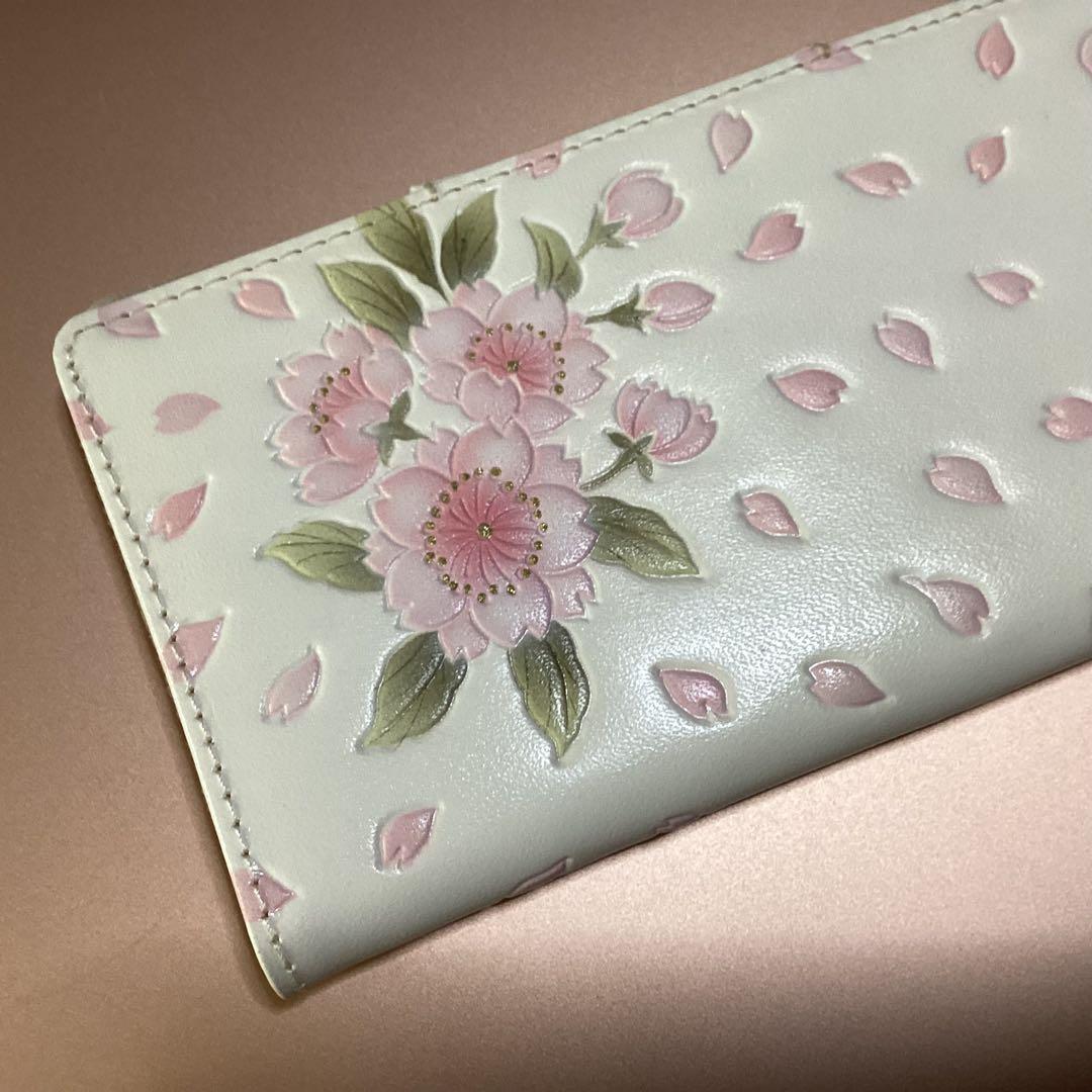 未使用　浅草文庫　スマホケース　八重桜　文庫革