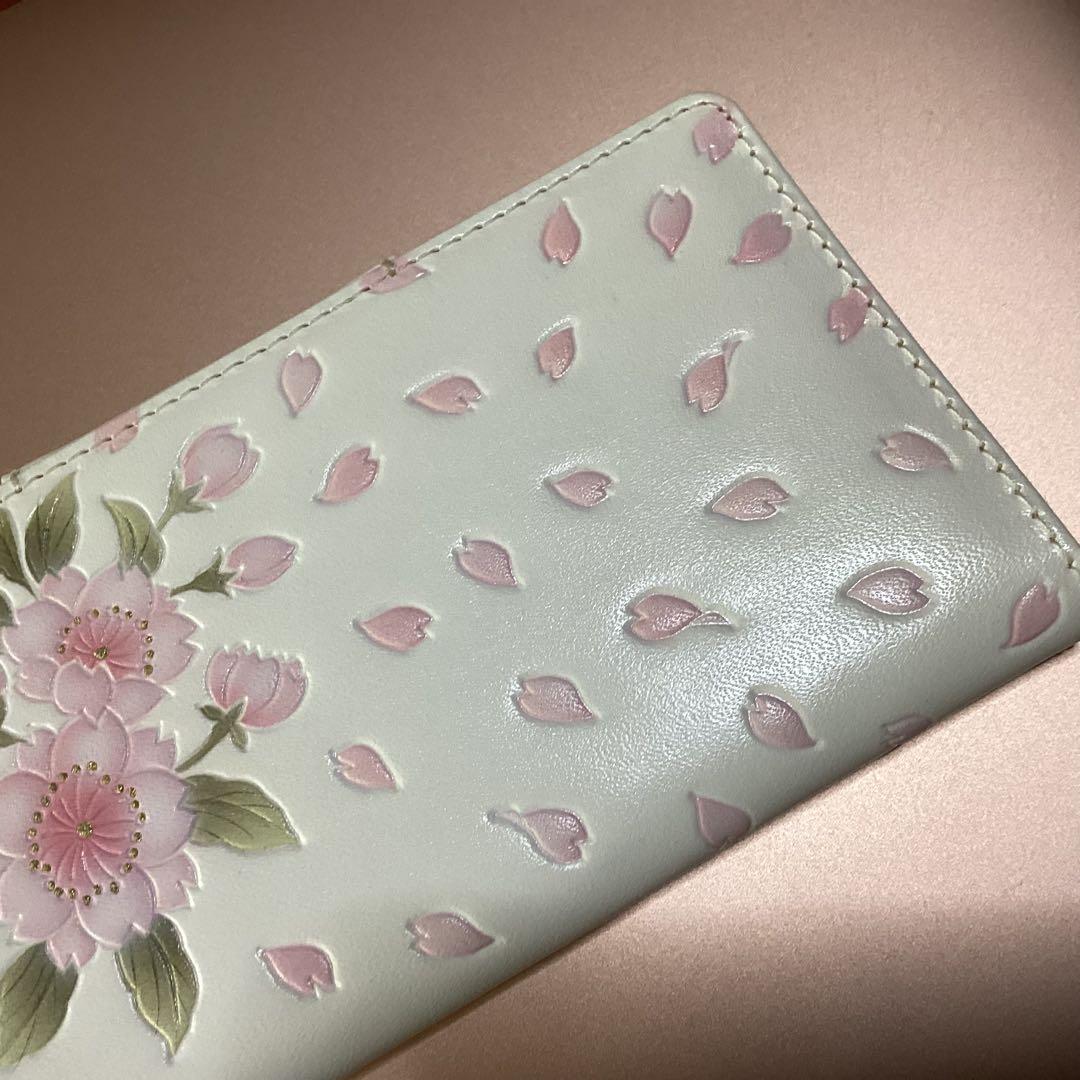 未使用　浅草文庫　スマホケース　八重桜　文庫革