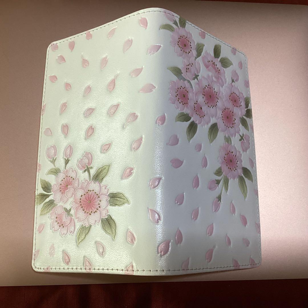 未使用　浅草文庫　スマホケース　八重桜　文庫革