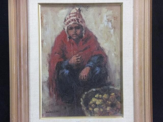 小田和典 直筆サイン『果物売りの少年』キャンヴァスに油彩 4号 0418G