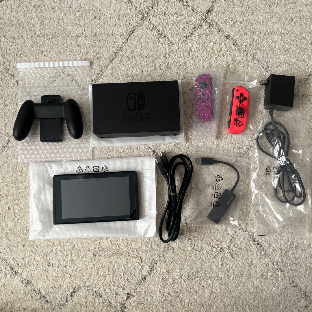【有線LAN付き】Nintendo Switch 本体 赤/紫 付属品あり 任天堂 Nintendo 【純正】Joy-Con(L)/(R)［Switch］(L)ネオンレッド