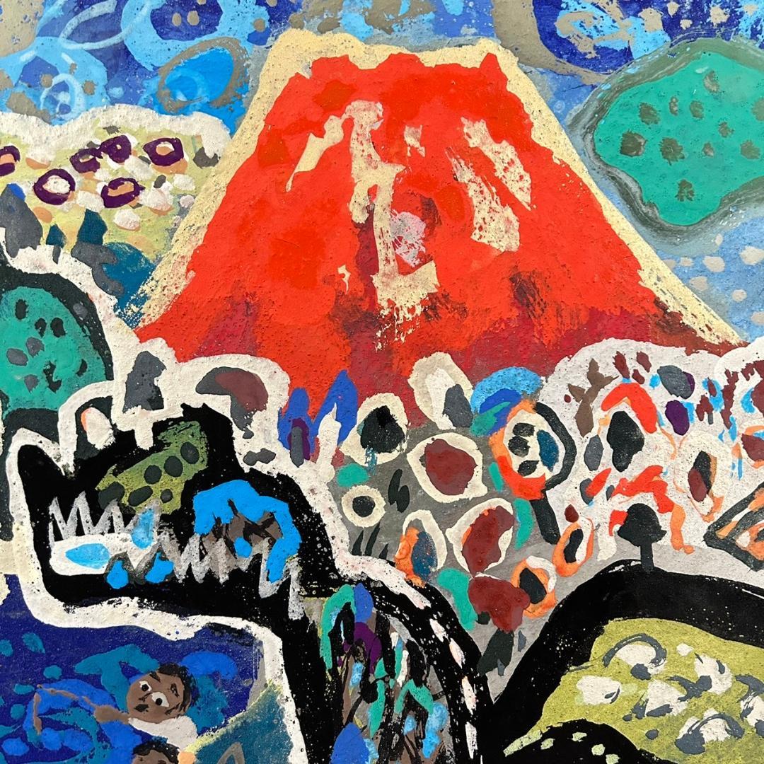 最終値下げ】丸投三代吉「赤富士」油絵 油彩画 共シール有 額縁入 姫路