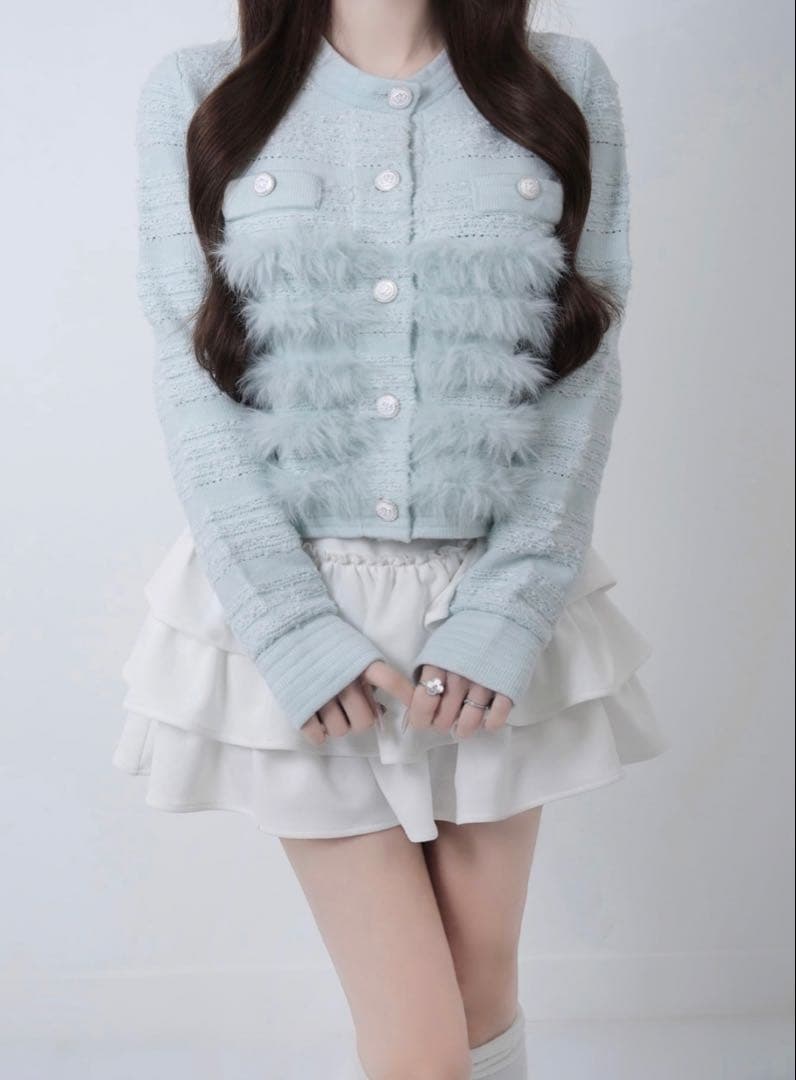 ルミニョン カーディガン【ライトブルー×ホワイト】完売品、袋未開封