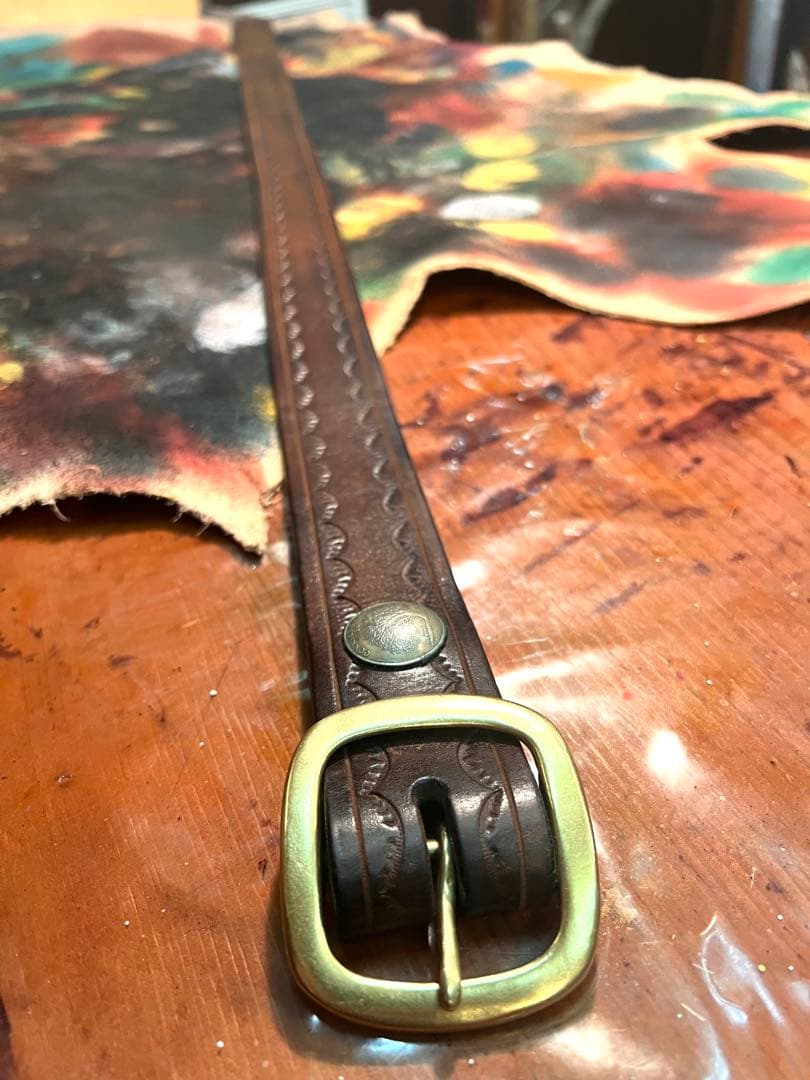 5mm厚38mm幅ベンズレザーベルト ブラウン 古着 ビンテージ アメカジ 激