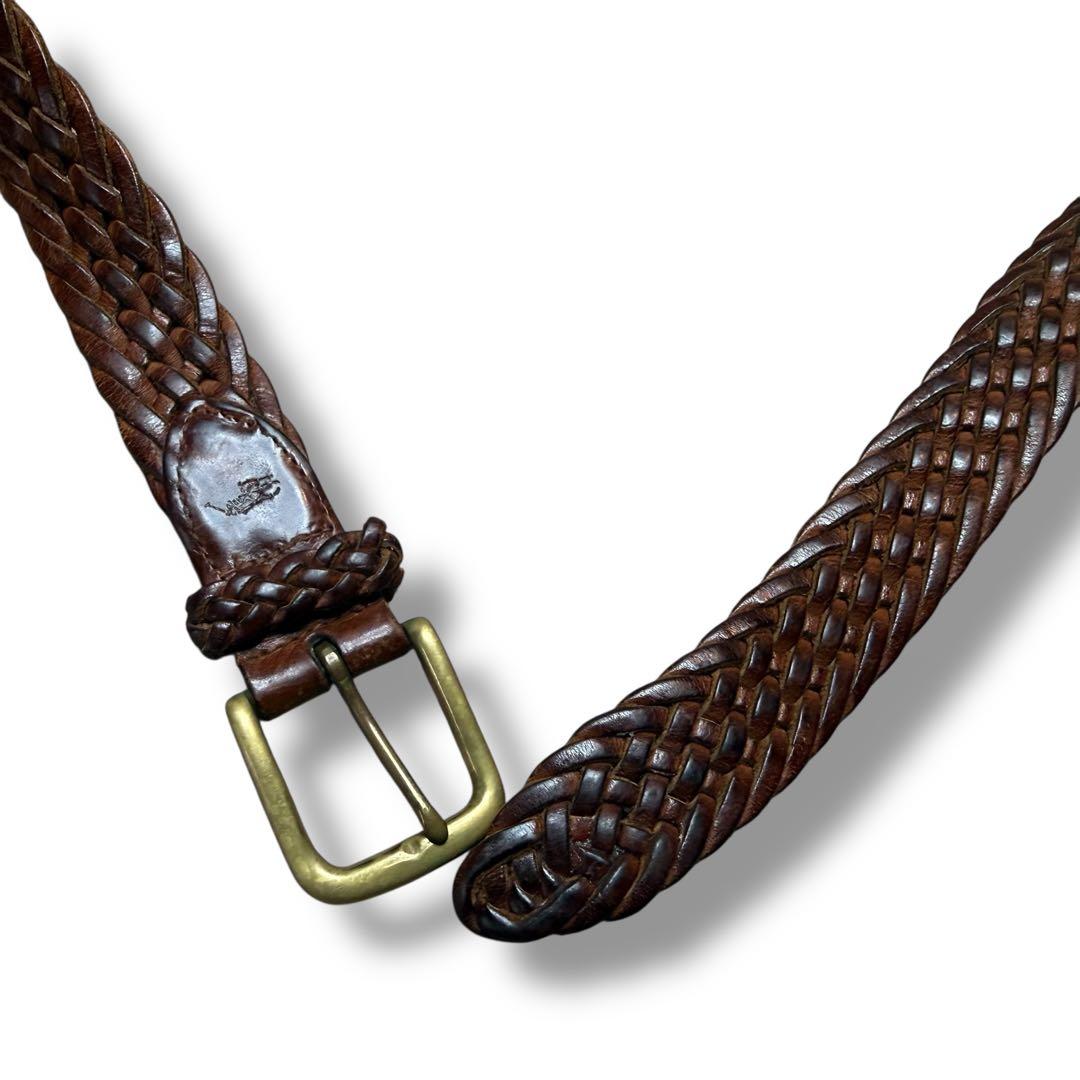 36 90 RALPH LAUREN レザーメッシュベルト ブラウン 編み込み - メルカリ