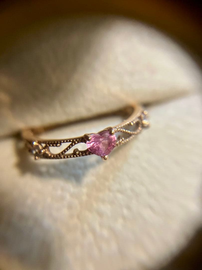 K10＊パバラチアサファイアハート&ダイヤの透かしリングです