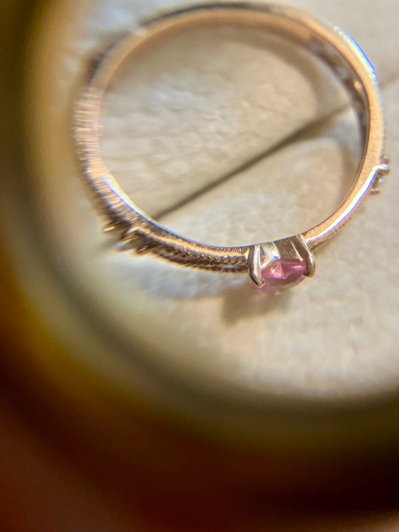 K10＊パバラチアサファイアハート&ダイヤの透かしリングです