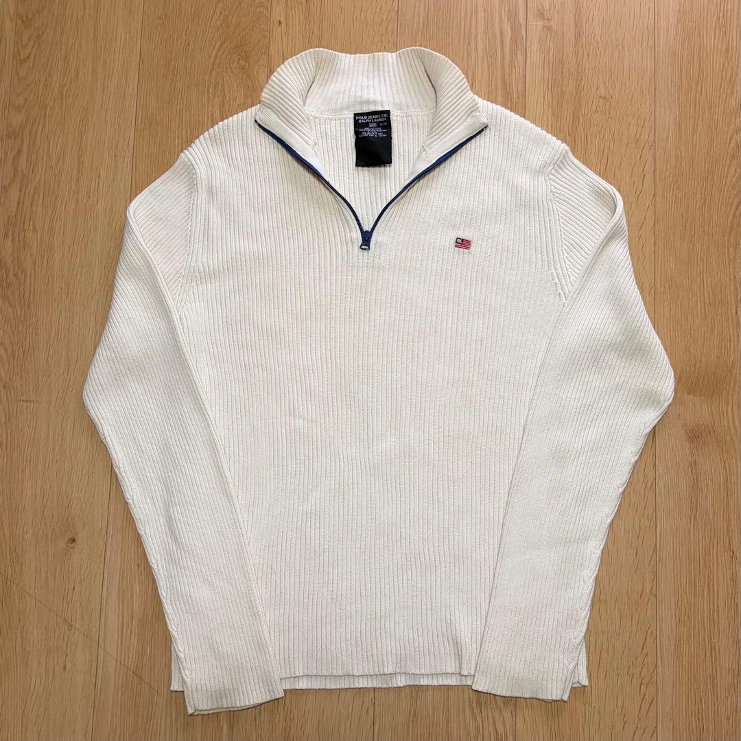 90s ラルフローレン ハーフジップ ニット 星条旗ロゴ CONMARジッパー
