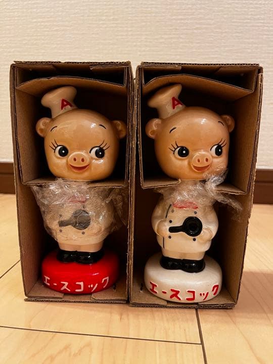 エースコック こぶた 首振り人形 セット ボビング TOYZ CLUB レア