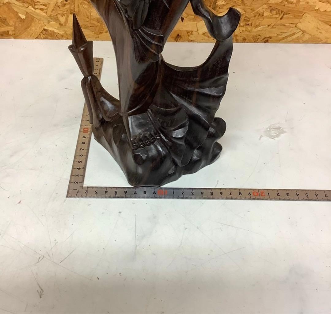 アジアン木彫り像 女性 彫刻 置物 民芸品 インテリア 昭和レトロ(Q-15