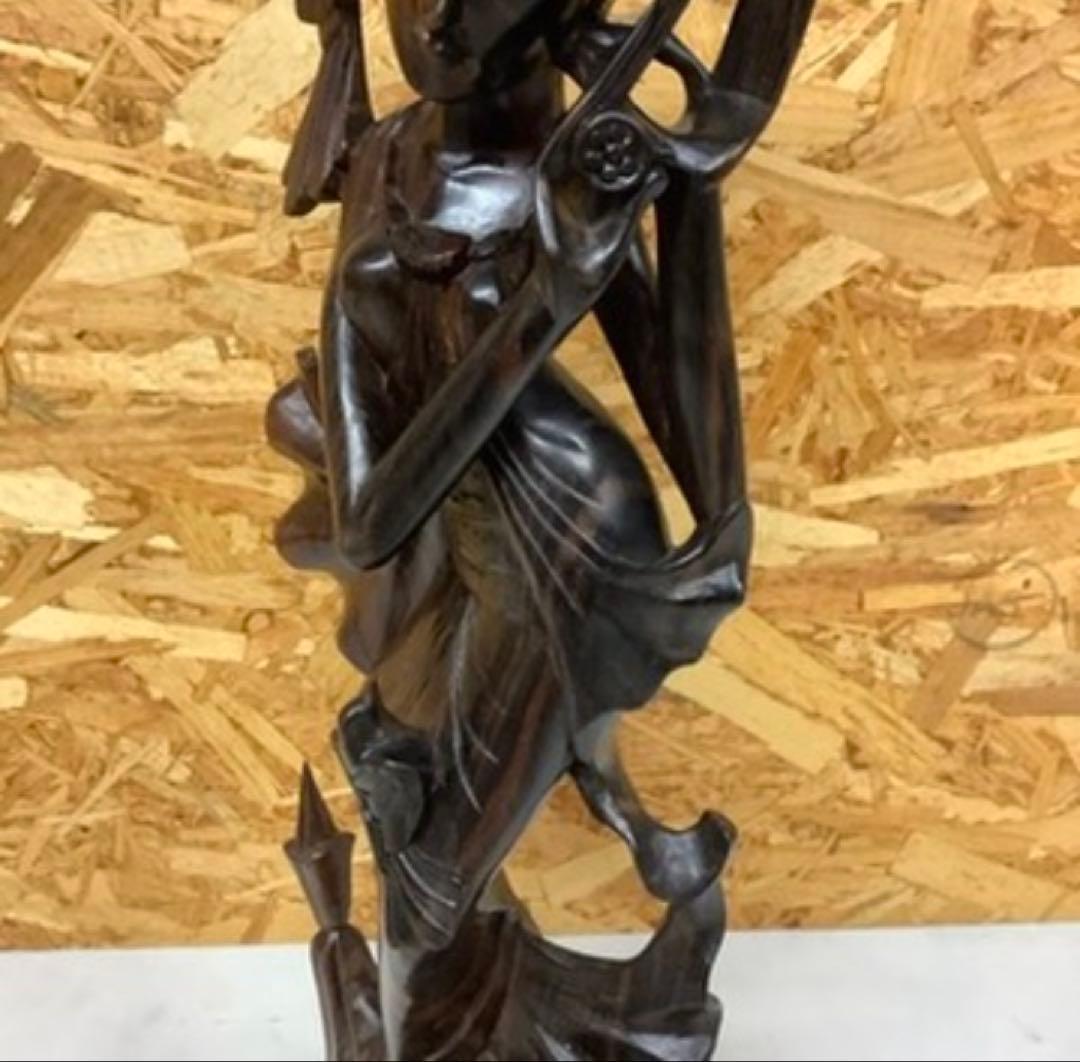 アジアン木彫り像 女性 彫刻 置物 民芸品 インテリア 昭和レトロ(Q-15