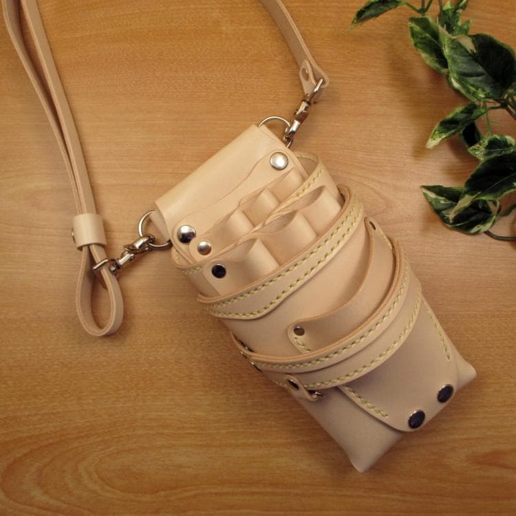 ヌメ革ナチュラル　６丁差し　革ベルト付　シザーケース　SCL-154/NA ホワイト＆空色 6丁差し 革ベルト付 本革 シザーケース SCL-154/CWC