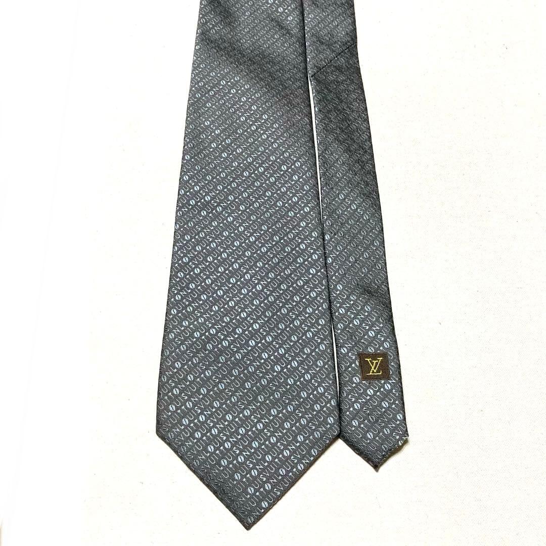 ルイヴィトン ジャガード 光沢 シルク100% グレー ロゴマニア ネクタイ