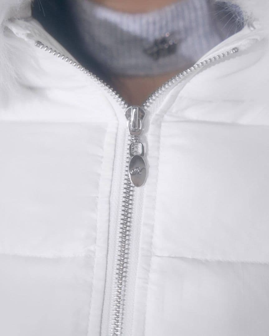 ミシェルマカロン ファーフードショートダウン ホワイト XSサイズ