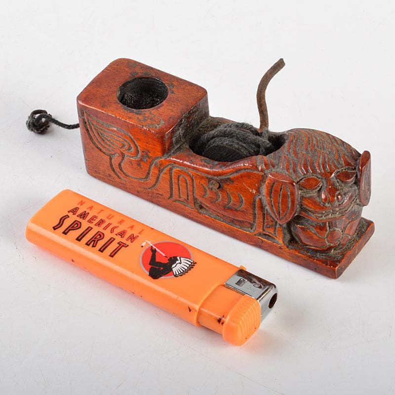 朝鮮美術 李朝 木彫 神獣刻 墨壷 V R7245