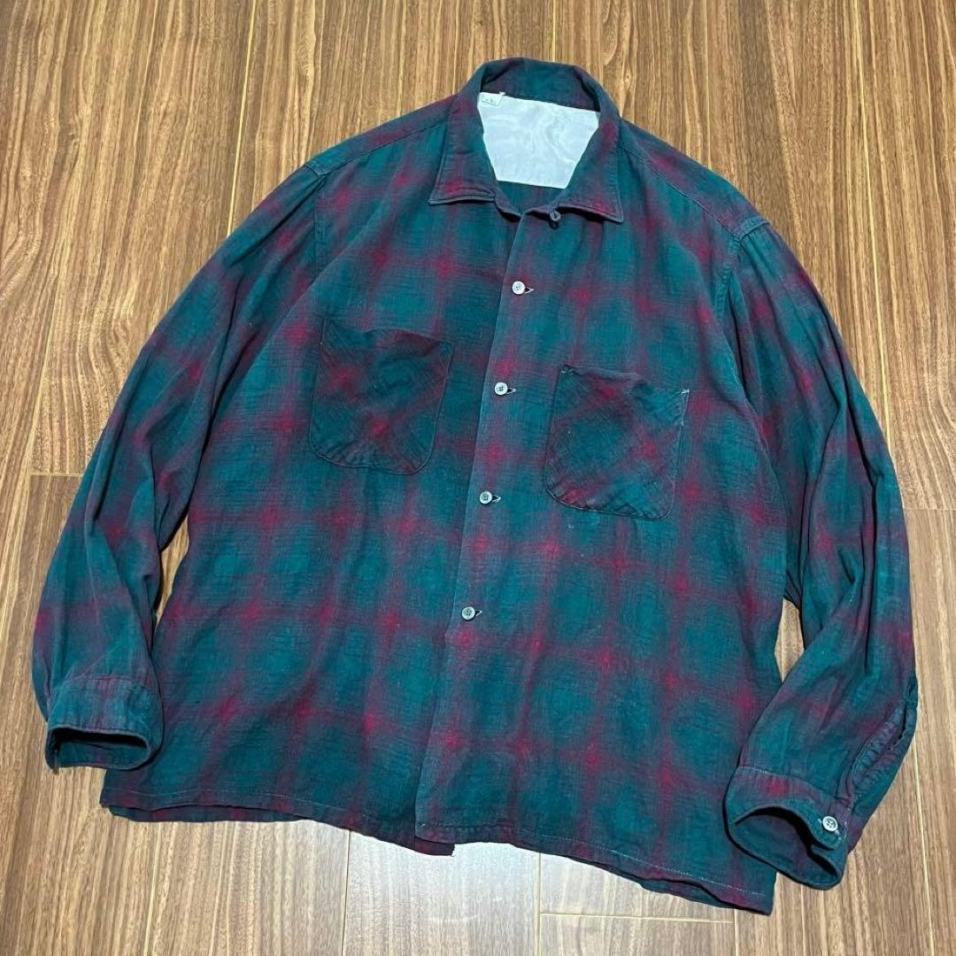 ビンテージ60s長袖オンブレチェックシャツ古着メンズL/XLレディースok中古 楽天市場】60s ☆ オンブレ チェック レーヨン オープンカラー シャツ