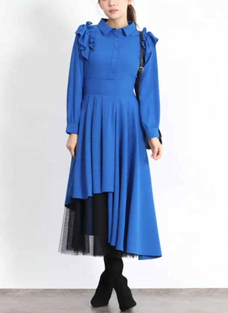 ☆新品、タグ付き☆ FENNEL シャツカラーラップフレアワンピース