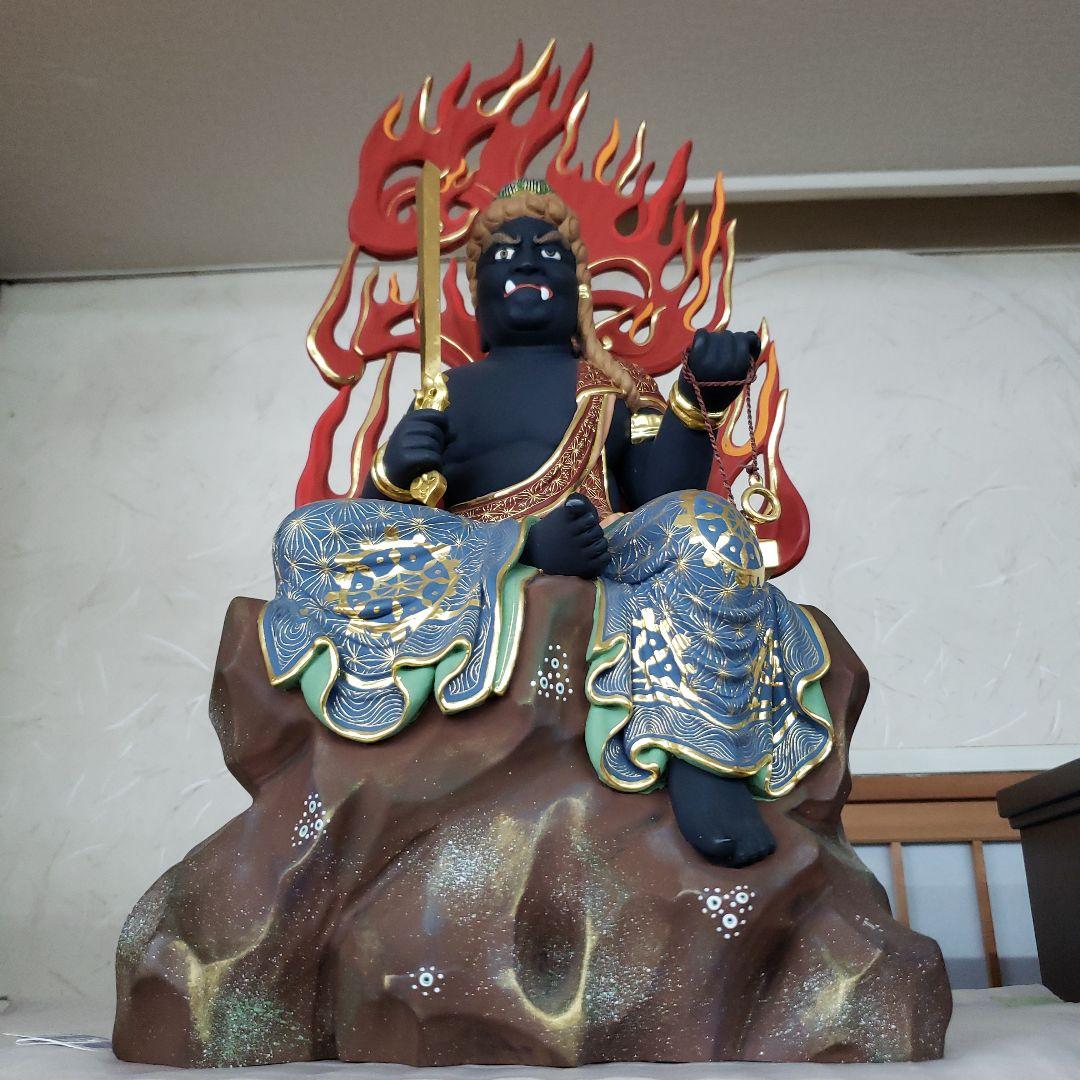 Bフライデー蔵出し特価希少台座極彩色錐金 不動明王半跏像7寸楠材高さ