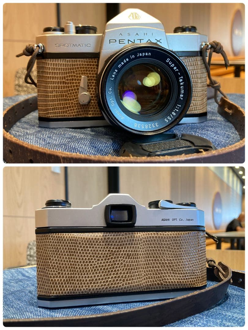 ★ブラウンベージュリザード本革外装★pentax sp ★完動＊美品＊初期保証