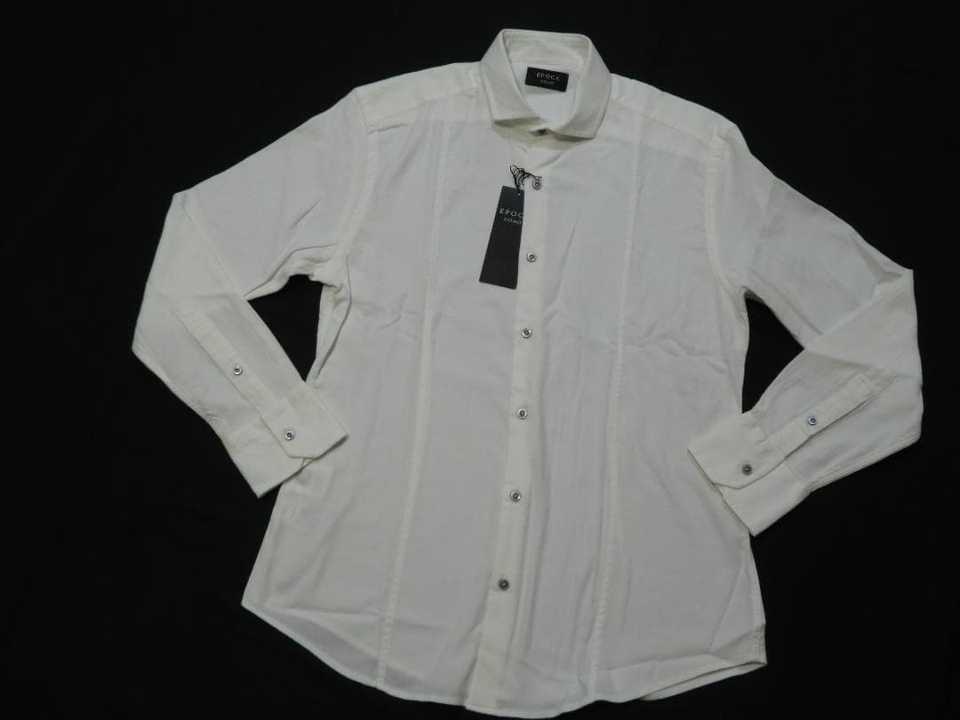 エポカウォモ　高級長袖デザインシャツ　46/Mサイズ　29,700円 　白 ドビーストレッチシャツ(トップス)｜EPOCA UOMO(エポカ ウォモ)の