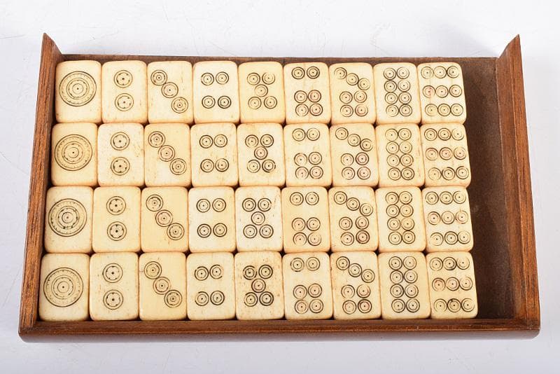 中国 竹嵌 骨牌 背竹牌 麻雀牌 木箱付 D 8693 - メルカリ