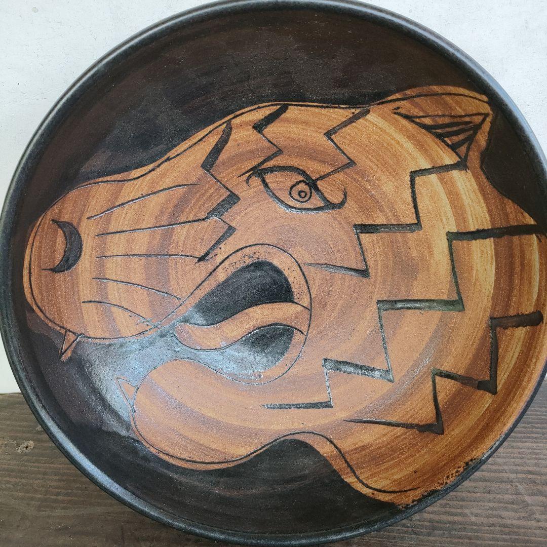 希少】工房十鶴 24cm 8寸鉢 高さ8cm 重さ1kg 柄溝耕介やちむん沖縄