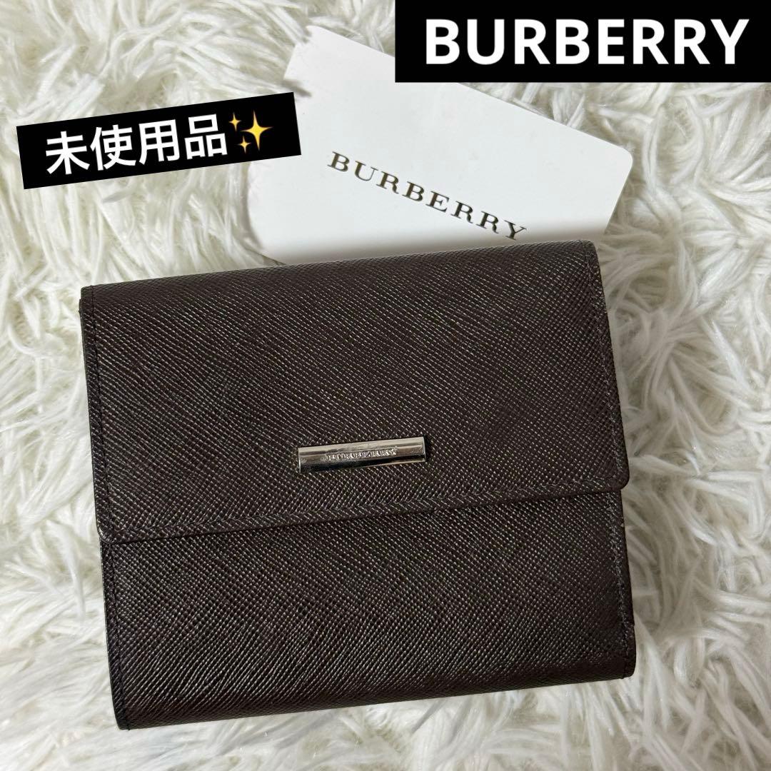未使用✨BURBERRY バーバリー　レザー　二つ折り財布　ブラウン バーバリー BURBERRY 財布 二つ折り財布 折りたたみ財布 小銭入れ付き